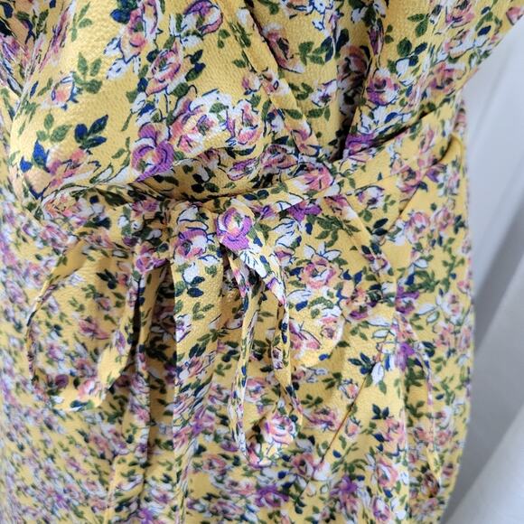 Max Studio Floral Ruffle Wrap Midi Dress High Low Hem Size Large - Picture 5 of 8